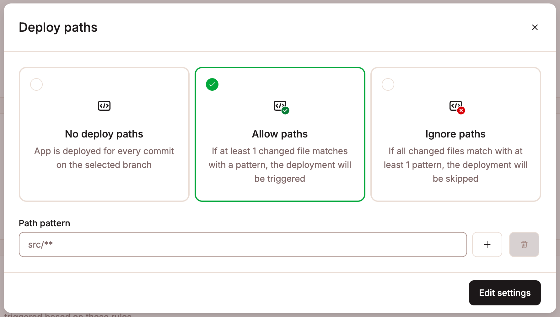 Add the required deploy paths to trigger or skip a deployment.