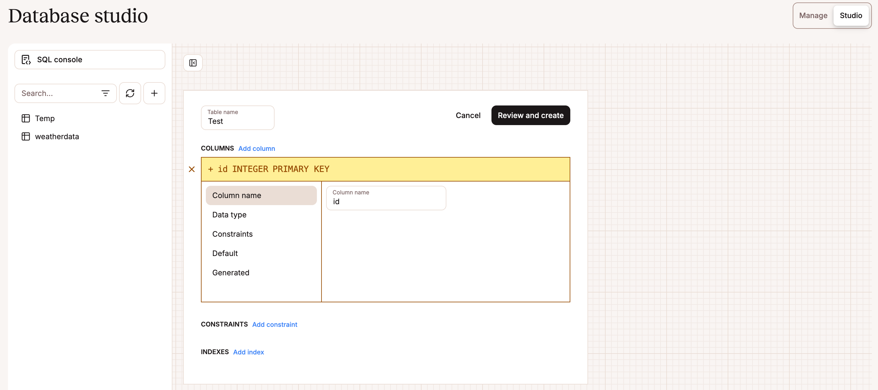 Add a new table to your database.